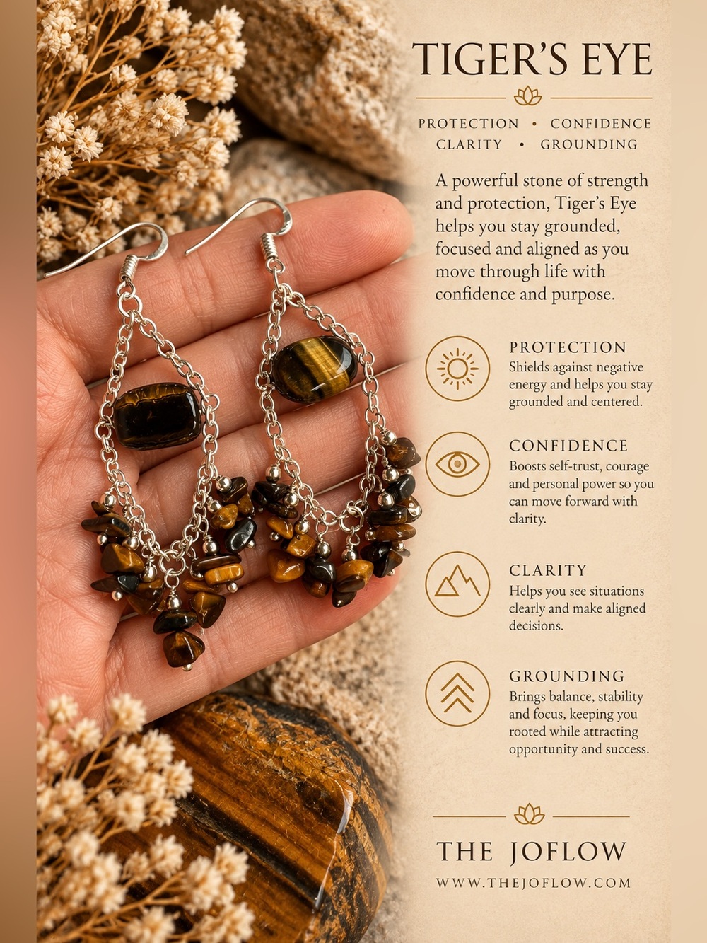 925 Confidence + Clarity Tigers Eye Earrings